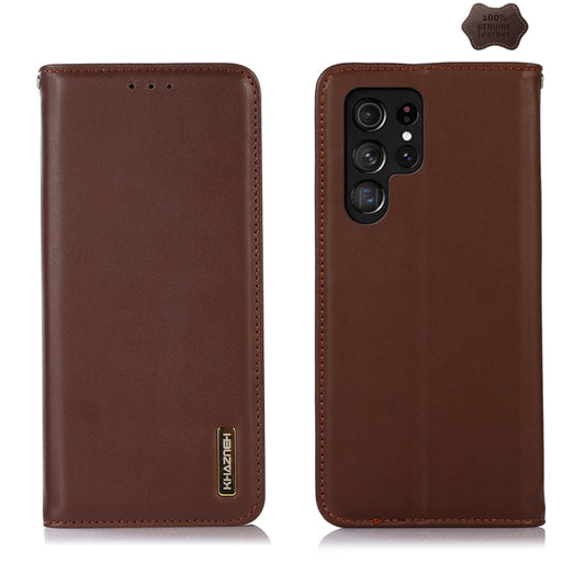 For Samsung Galaxy S24 Ultra KHAZNEH Nappa Top Layer Cowhide Leather Phone Case(Brown) - Galaxy Phone Cases by PMC Jewellery | Online Shopping South Africa | PMC Jewellery | Buy Now Pay Later Mobicred