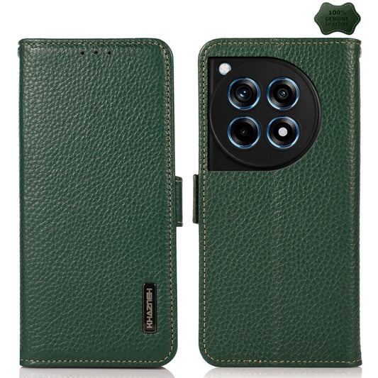 For OnePlus 12R KHAZNEH Side-Magnetic Litchi Genuine Leather RFID Phone Case(Green) - OnePlus Cases by PMC Jewellery | Online Shopping South Africa | PMC Jewellery | Buy Now Pay Later Mobicred