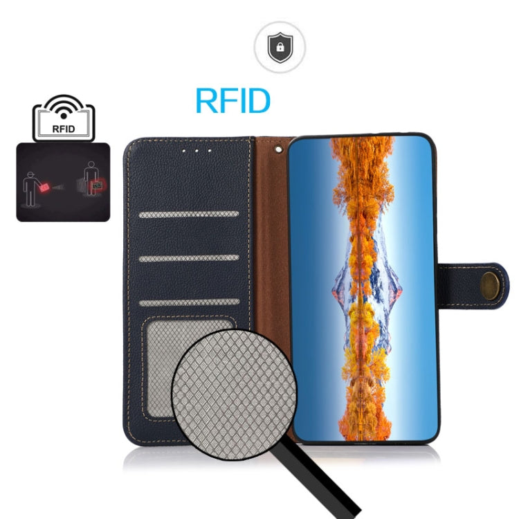 For OnePlus 12 KHAZNEH Custer Genuine Leather RFID Phone Case(Blue) - OnePlus Cases by PMC TechLife | Online Shopping South Africa | PMC TechLife | Buy Now Pay Later Mobicred