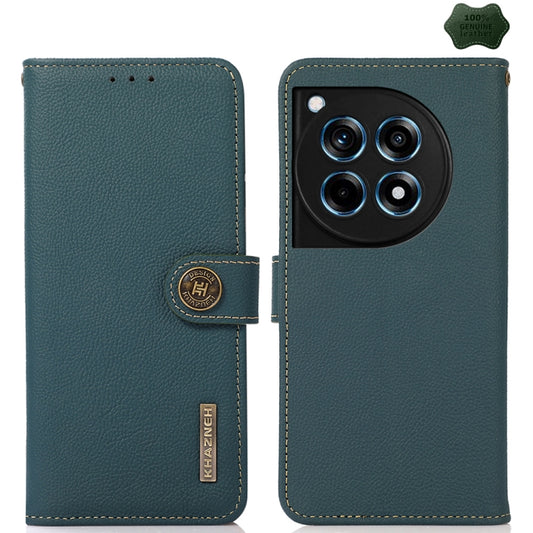 For OnePlus 12R KHAZNEH Custer Genuine Leather RFID Phone Case(Green) - OnePlus Cases by PMC Jewellery | Online Shopping South Africa | PMC Jewellery | Buy Now Pay Later Mobicred