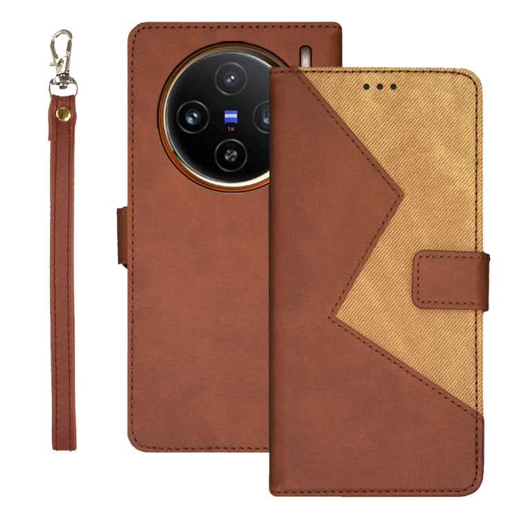 For vivo X100 idewei Two-color Splicing Leather Phone Case(Brown) - X100 Cases by idewei | Online Shopping South Africa | PMC Jewellery | Buy Now Pay Later Mobicred