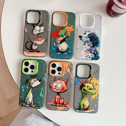 For iPhone 16 Plus Animal Pattern Oil Painting Series PC + TPU Phone Case(Stupid Cat) - iPhone 16 Plus Cases by PMC Jewellery | Online Shopping South Africa | PMC Jewellery | Buy Now Pay Later Mobicred