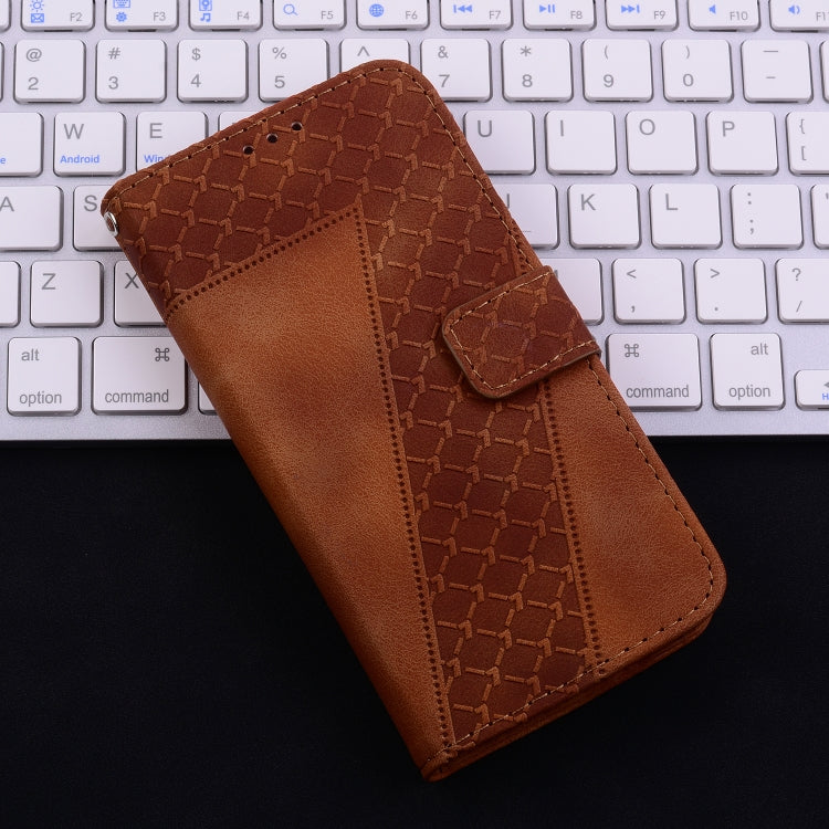 For iPhone 16 Seven-shaped Embossed Leather Phone Case(Brown) - iPhone 16 Cases by PMC TechLife | Online Shopping South Africa | PMC TechLife | Buy Now Pay Later Mobicred
