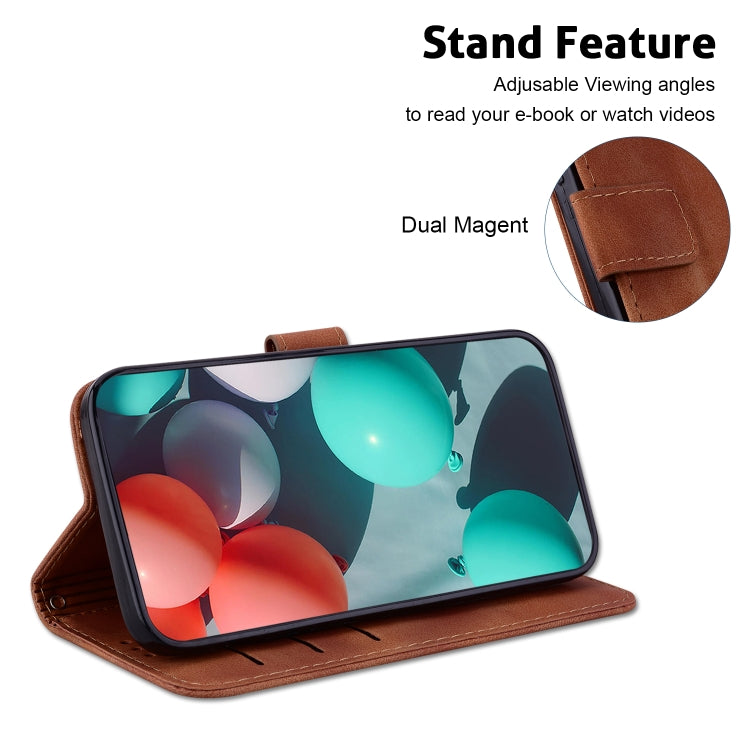 For iPhone 16 Seven-shaped Embossed Leather Phone Case(Brown) - iPhone 16 Cases by PMC TechLife | Online Shopping South Africa | PMC TechLife | Buy Now Pay Later Mobicred