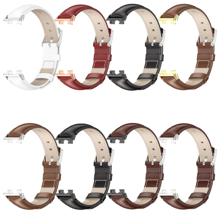 For Huawei Band 8 / 9 / 10 Mijobs Cowhide Leather Watch Band(White Silver) - free shipping - PMC TechLife - Order now!