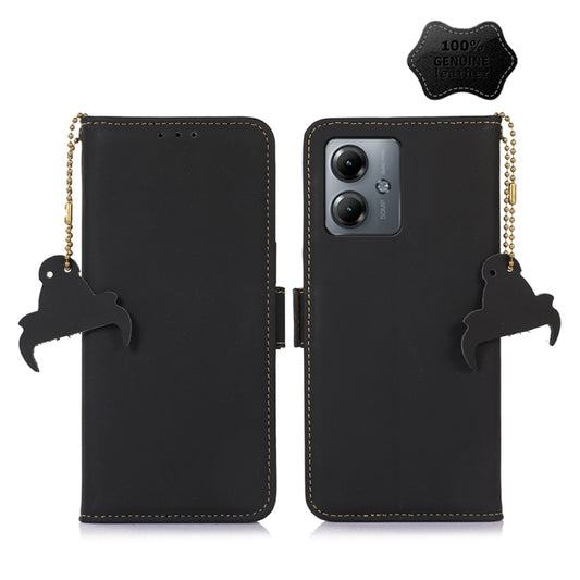 For Motorola Moto G14 4G Genuine Leather Magnetic RFID Leather Phone Case(Black) - Motorola Cases by PMC Jewellery | Online Shopping South Africa | PMC Jewellery | Buy Now Pay Later Mobicred