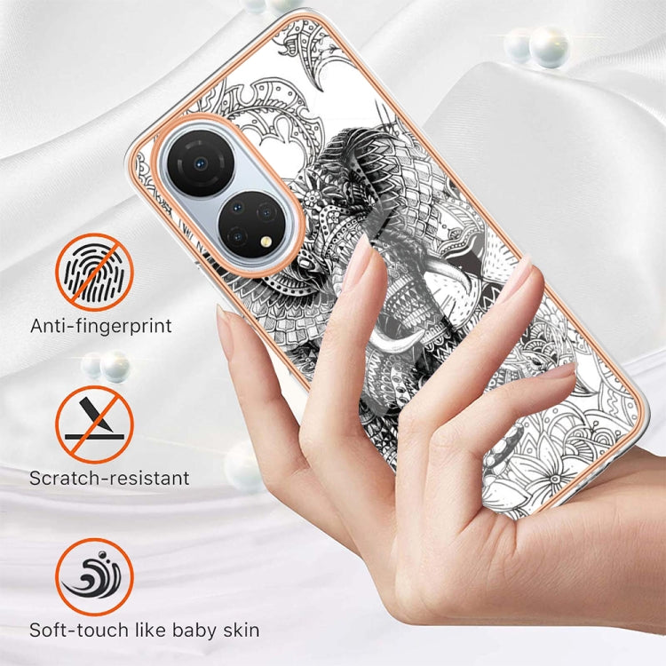 For Honor X7 Electroplating Marble Dual-side IMD Phone Case(Totem Elephant) - Honor Cases by PMC TechLife | Online Shopping South Africa | PMC TechLife | Buy Now Pay Later Mobicred