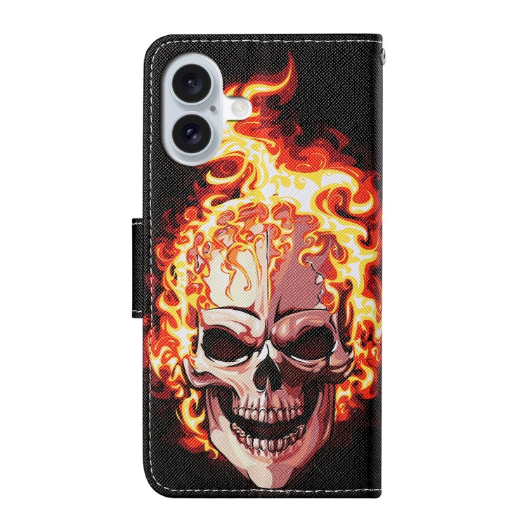 For iPhone 16 3D Colored Drawing Flip Leather Phone Case(Flame Skull) - iPhone 16 Cases by PMC Jewellery | Online Shopping South Africa | PMC Jewellery | Buy Now Pay Later Mobicred