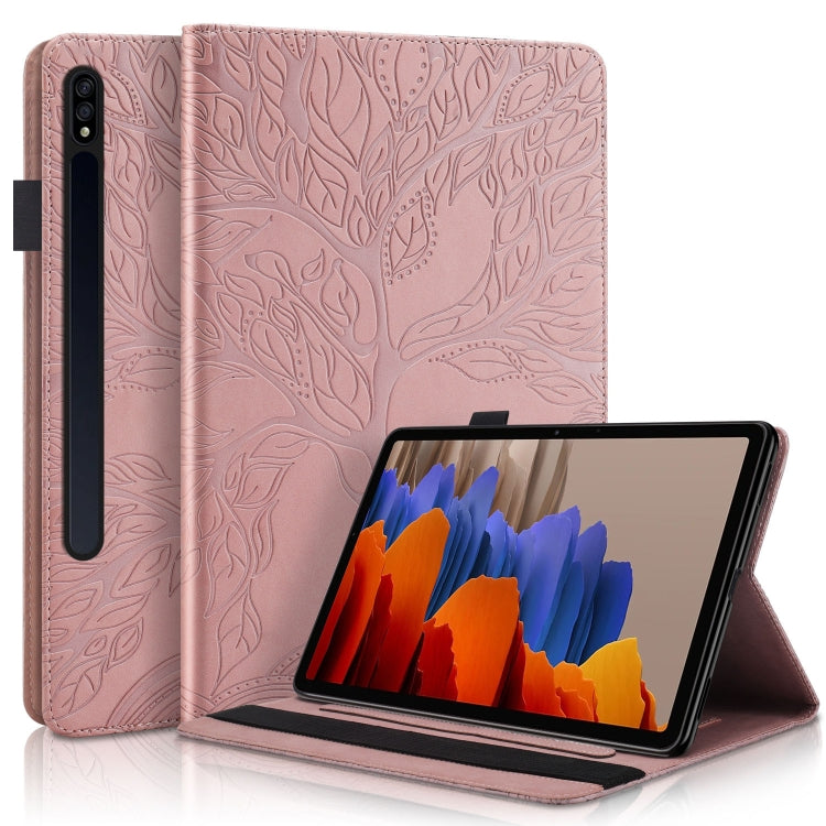 For Samsung Galaxy Tab S8 / S7 Life Tree Series Horizontal Flip Leather Tablet Case(Rose Gold) - Galaxy Tab S8 Cases by PMC Jewellery | Online Shopping South Africa | PMC Jewellery | Buy Now Pay Later Mobicred