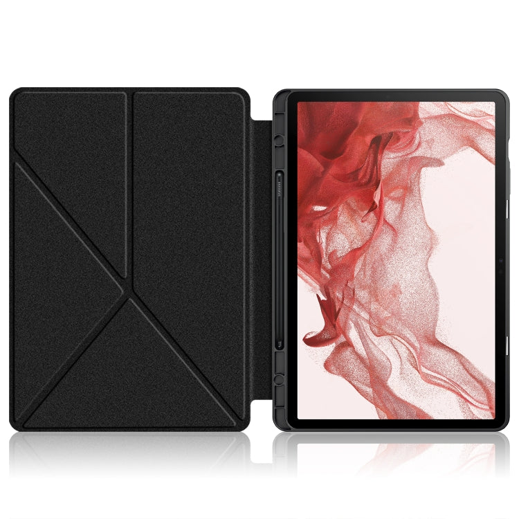 For Samsung Galaxy Tab S9 Cloth Texture Multi-folding Horizontal Flip Leather Tablet Case(Black) - Galaxy Tab S9 Cases by PMC Jewellery | Online Shopping South Africa | PMC Jewellery | Buy Now Pay Later Mobicred