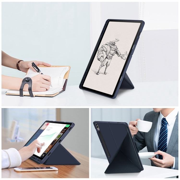 For Samsung Galaxy Tab S9 Cloth Texture Multi-folding Horizontal Flip Leather Tablet Case(Dark Blue) - Galaxy Tab S9 Cases by PMC Jewellery | Online Shopping South Africa | PMC Jewellery | Buy Now Pay Later Mobicred