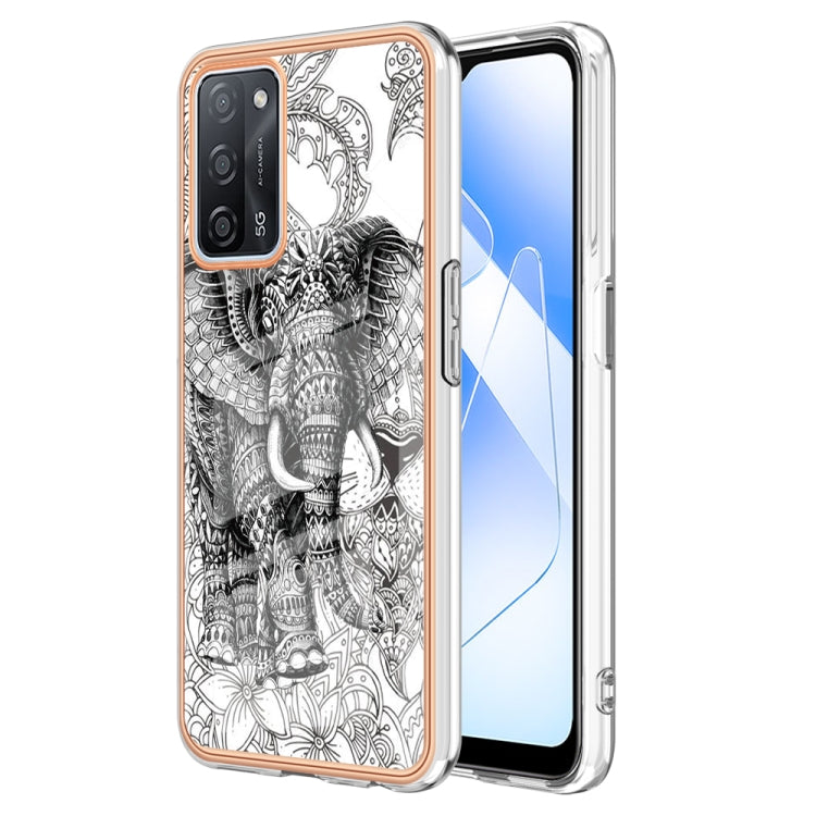 For OPPO A55 5G / A53s 5G / A54 4G Electroplating Marble Dual-side IMD Phone Case(Totem Elephant) - OPPO Cases by PMC Jewellery | Online Shopping South Africa | PMC Jewellery | Buy Now Pay Later Mobicred