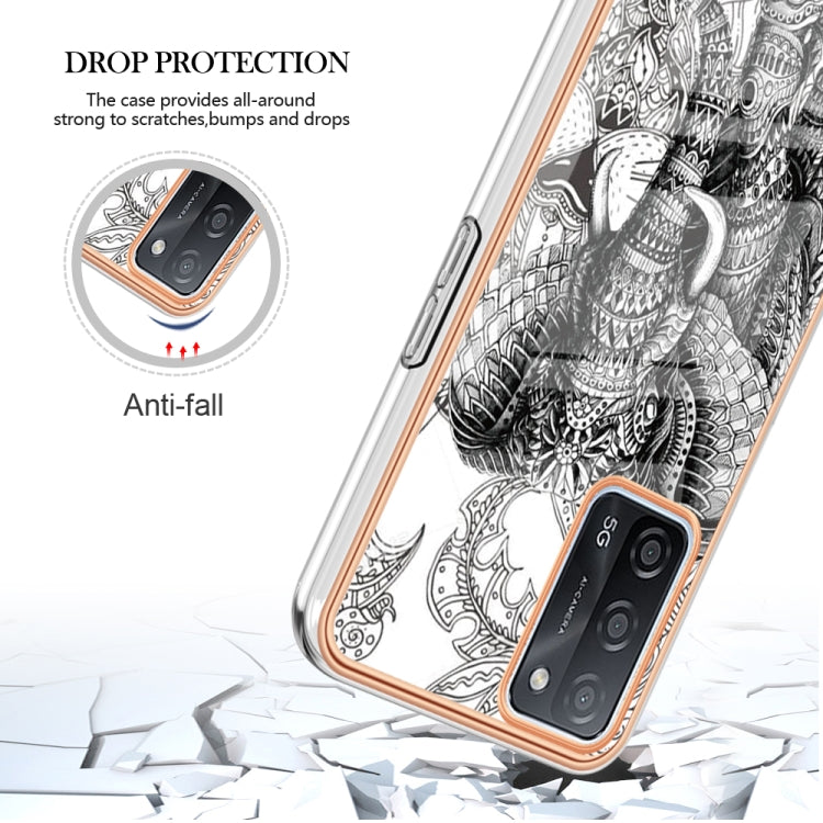 For OPPO A55 5G / A53s 5G / A54 4G Electroplating Marble Dual-side IMD Phone Case(Totem Elephant) - OPPO Cases by PMC Jewellery | Online Shopping South Africa | PMC Jewellery | Buy Now Pay Later Mobicred