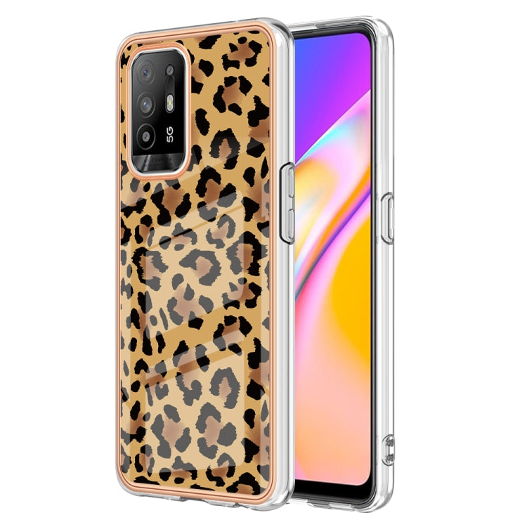 For OPPO A94 5G / A95 5G Electroplating Marble Dual-side IMD Phone Case(Leopard Print) - OPPO Cases by PMC Jewellery | Online Shopping South Africa | PMC Jewellery | Buy Now Pay Later Mobicred