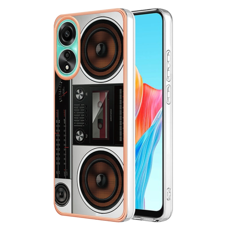 For OPPO A78 4G Electroplating Marble Dual-side IMD Phone Case(Retro Radio) - OPPO Cases by PMC Jewellery | Online Shopping South Africa | PMC Jewellery | Buy Now Pay Later Mobicred