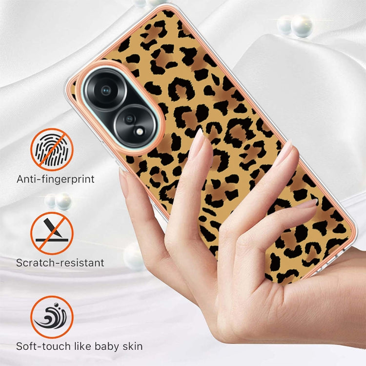 For OPPO A58 4G Electroplating Marble Dual-side IMD Phone Case(Leopard Print) - OPPO Cases by PMC Jewellery | Online Shopping South Africa | PMC Jewellery | Buy Now Pay Later Mobicred