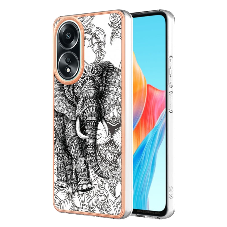 For OPPO A58 4G Electroplating Marble Dual-side IMD Phone Case(Totem Elephant) - OPPO Cases by PMC Jewellery | Online Shopping South Africa | PMC Jewellery | Buy Now Pay Later Mobicred