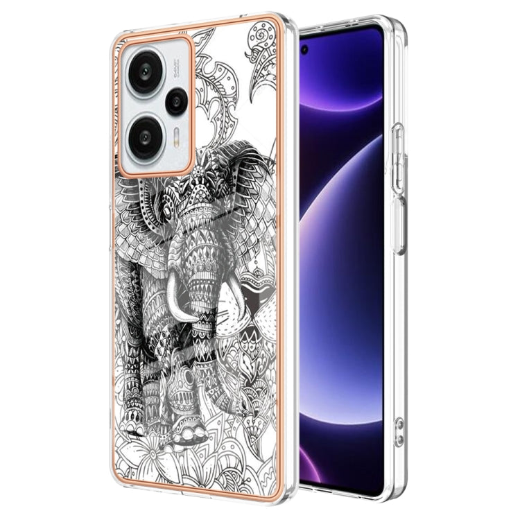 For Xiaomi Poco F5 / Redmi Note 12 Turbo Electroplating Marble Dual-side IMD Phone Case(Totem Elephant) - Xiaomi Cases by PMC Jewellery | Online Shopping South Africa | PMC Jewellery | Buy Now Pay Later Mobicred