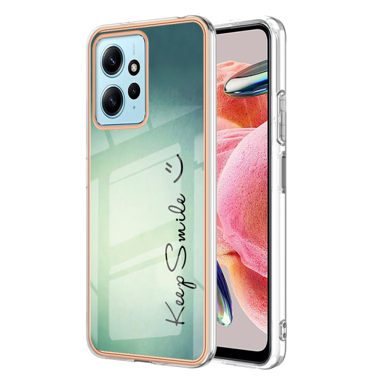 For Xiaomi Redmi Note 12 4G Electroplating Marble Dual-side IMD Phone Case(Smile) - Xiaomi Cases by PMC Jewellery | Online Shopping South Africa | PMC Jewellery | Buy Now Pay Later Mobicred