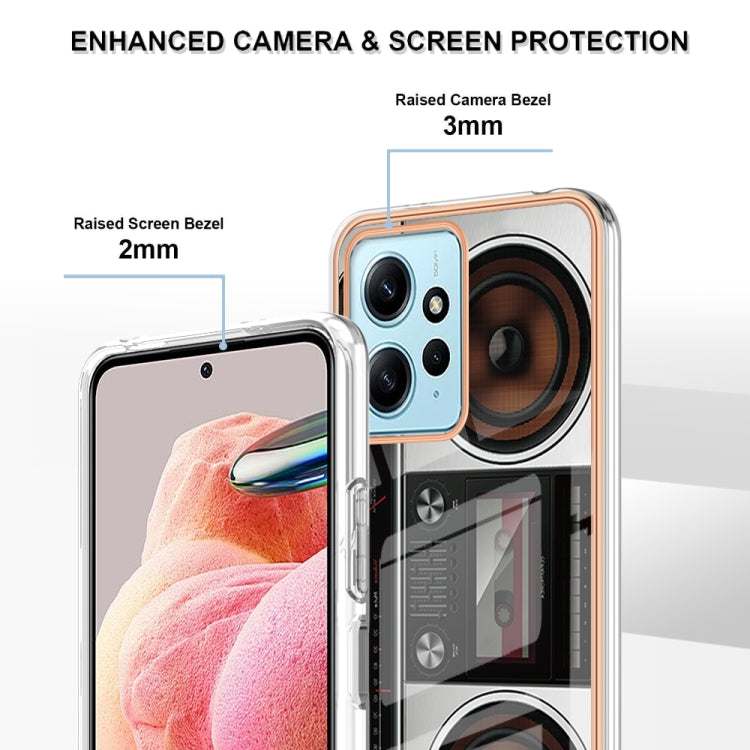 For Xiaomi Redmi Note 12 4G Electroplating Marble Dual-side IMD Phone Case(Retro Radio) - Xiaomi Cases by PMC Jewellery | Online Shopping South Africa | PMC Jewellery | Buy Now Pay Later Mobicred