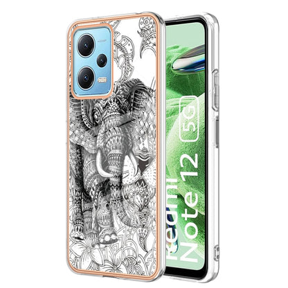 For Xiaomi Redmi Note 12 5G Global Electroplating Marble Dual-side IMD Phone Case(Totem Elephant) - Xiaomi Cases by PMC Jewellery | Online Shopping South Africa | PMC Jewellery | Buy Now Pay Later Mobicred