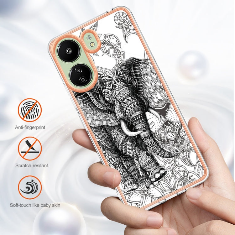 For Xiaomi Redmi 13C 4G Electroplating Marble Dual-side IMD Phone Case(Totem Elephant) - 13C Cases by PMC Jewellery | Online Shopping South Africa | PMC Jewellery | Buy Now Pay Later Mobicred