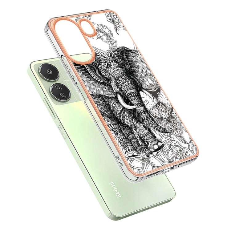 For Xiaomi Redmi 13C 4G Electroplating Marble Dual-side IMD Phone Case(Totem Elephant) - 13C Cases by PMC Jewellery | Online Shopping South Africa | PMC Jewellery | Buy Now Pay Later Mobicred