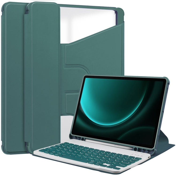 For Samsung Galaxy Tab S9 FE+ / S10+ 360 Rotation Transparent Smart Leather Case with Keyboard(Dark Green) - Galaxy Tab S9 FE+ by PMC Jewellery | Online Shopping South Africa | PMC Jewellery | Buy Now Pay Later Mobicred