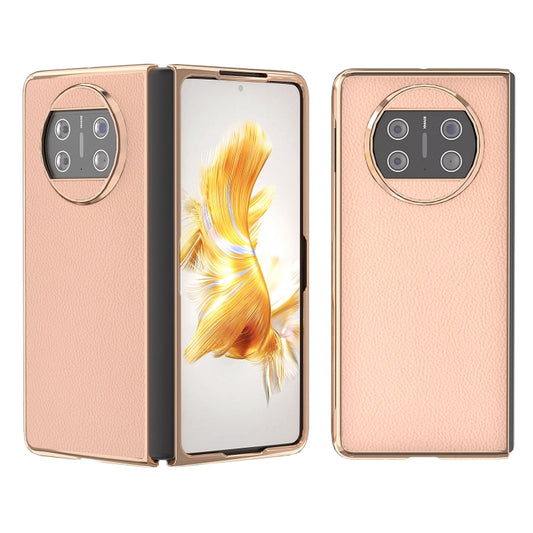 For Huawei Mate X3 Electroplating Genuine Leather + PC Litchi Texture Phone Case(Pink Gold) - Huawei Cases by PMC Jewellery | Online Shopping South Africa | PMC Jewellery | Buy Now Pay Later Mobicred