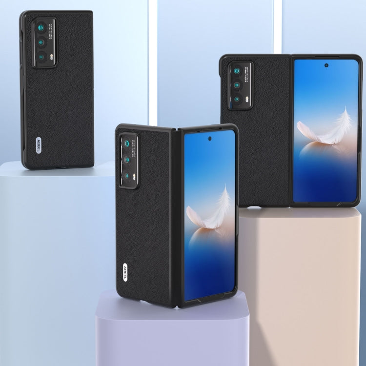 For Honor Magic Vs2 ABEEL Genuine Leather + PC Litchi Texture Phone Case(Black) - Honor Cases by PMC TechLife | Online Shopping South Africa | PMC TechLife | Buy Now Pay Later Mobicred