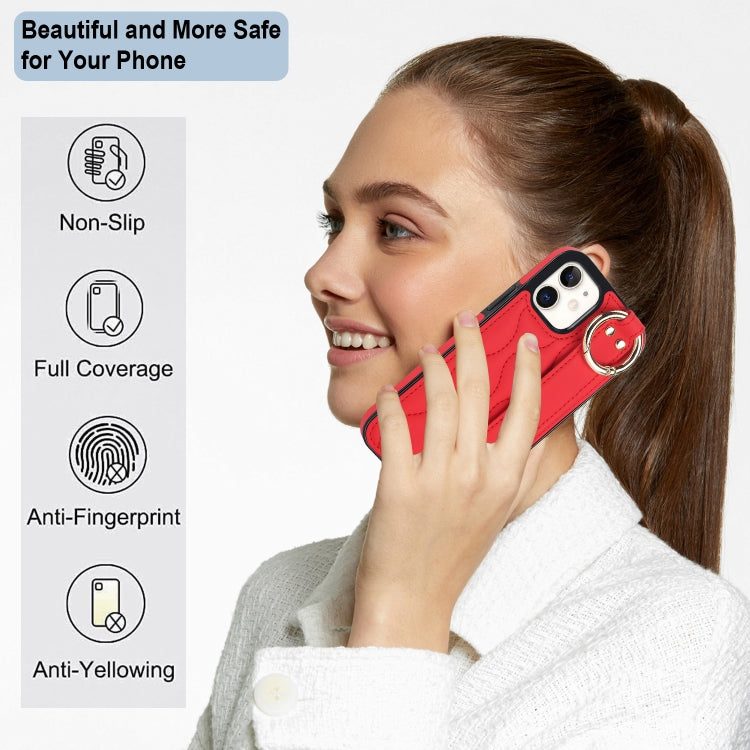 For iPhone 12 mini Non-slip Full Coverage Ring PU Phone Case with Wristband(Red) - iPhone 12 mini Cases by PMC Jewellery | Online Shopping South Africa | PMC Jewellery