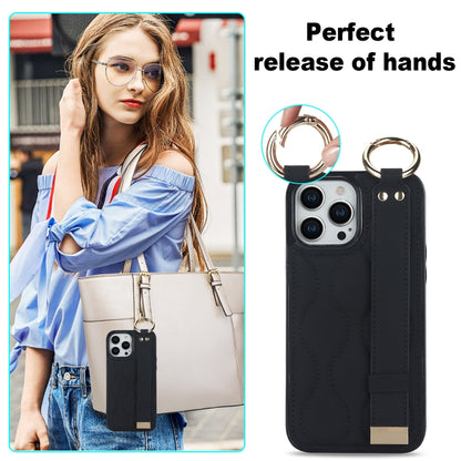 For iPhone 14 Pro Non-slip Full Coverage Ring PU Phone Case with Wristband(Black) - iPhone 14 Pro Cases by PMC Jewellery | Online Shopping South Africa | PMC Jewellery