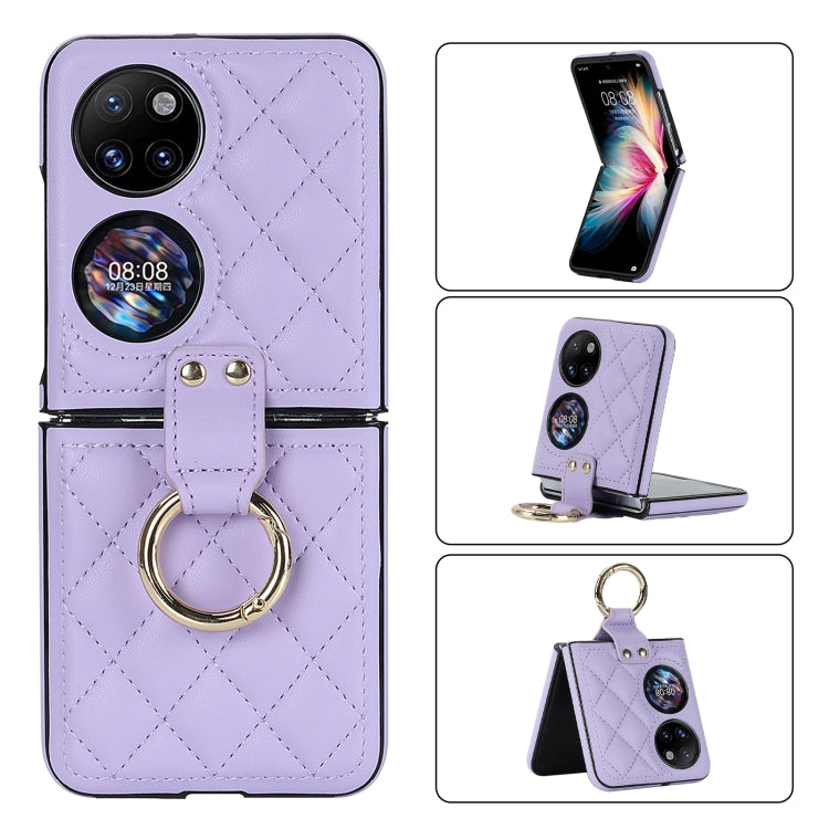 For Huawei P50 Pocket Rhombic Microfiber Folding Phone Case with Ring(Purple) - Huawei Cases by PMC TechLife | Online Shopping South Africa | PMC TechLife | Buy Now Pay Later Mobicred