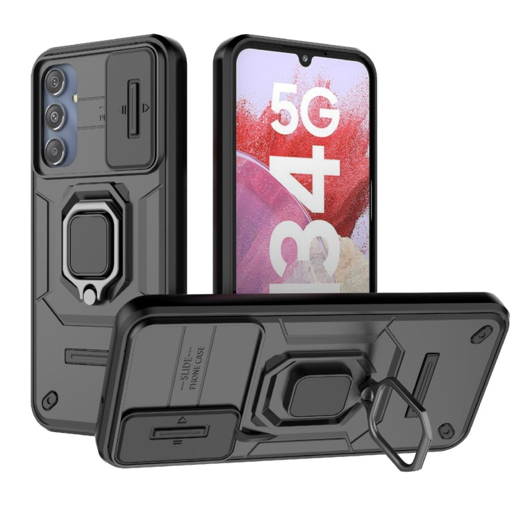 For Samsung Galaxy M34 5G India Sliding Camshield TPU + PC Shockproof Phone Case with Holder(Black) - Galaxy Phone Cases by PMC Jewellery | Online Shopping South Africa | PMC Jewellery | Buy Now Pay Later Mobicred