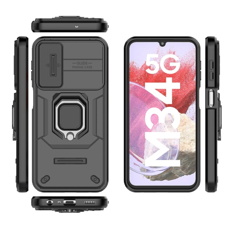 For Samsung Galaxy M34 5G India Sliding Camshield TPU + PC Shockproof Phone Case with Holder(Black) - Galaxy Phone Cases by PMC Jewellery | Online Shopping South Africa | PMC Jewellery | Buy Now Pay Later Mobicred