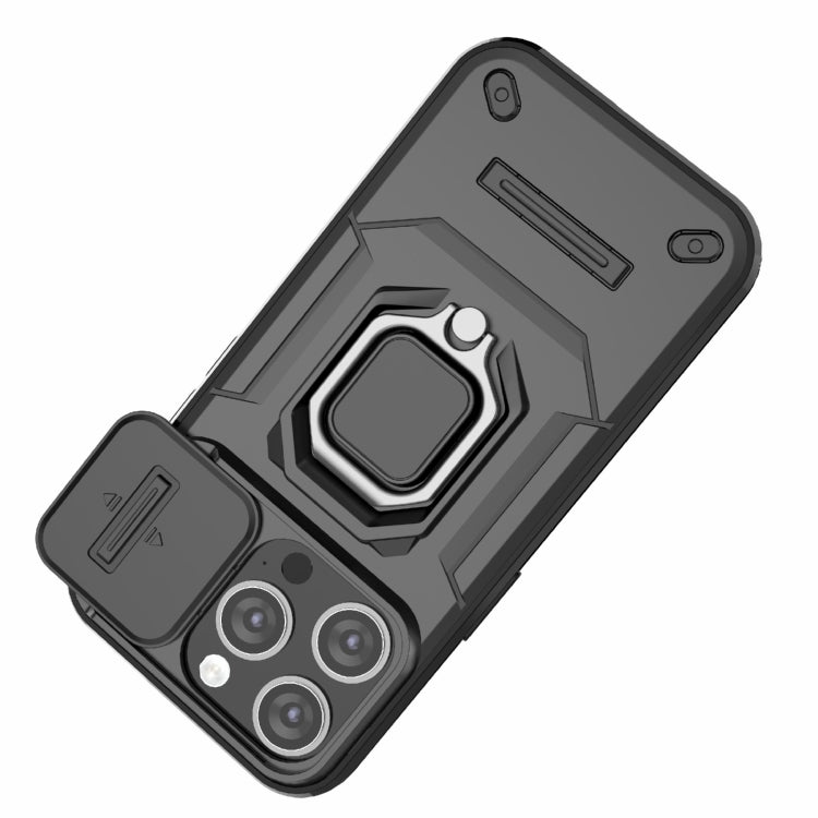 For iPhone 15 Pro Sliding Camshield TPU + PC Shockproof Phone Case with Holder(Black) - iPhone 15 Pro Cases by PMC TechLife | Online Shopping South Africa | PMC TechLife | Buy Now Pay Later Mobicred