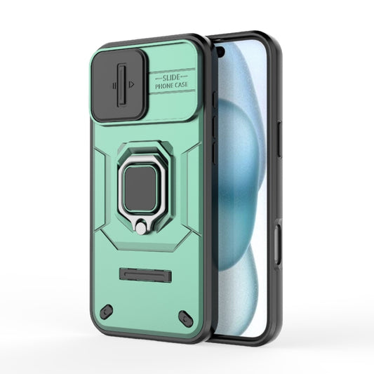 For iPhone 16 Plus Sliding Camshield TPU + PC Shockproof Phone Case with Holder(Green) - iPhone 16 Plus Cases by PMC Jewellery | Online Shopping South Africa | PMC Jewellery | Buy Now Pay Later Mobicred