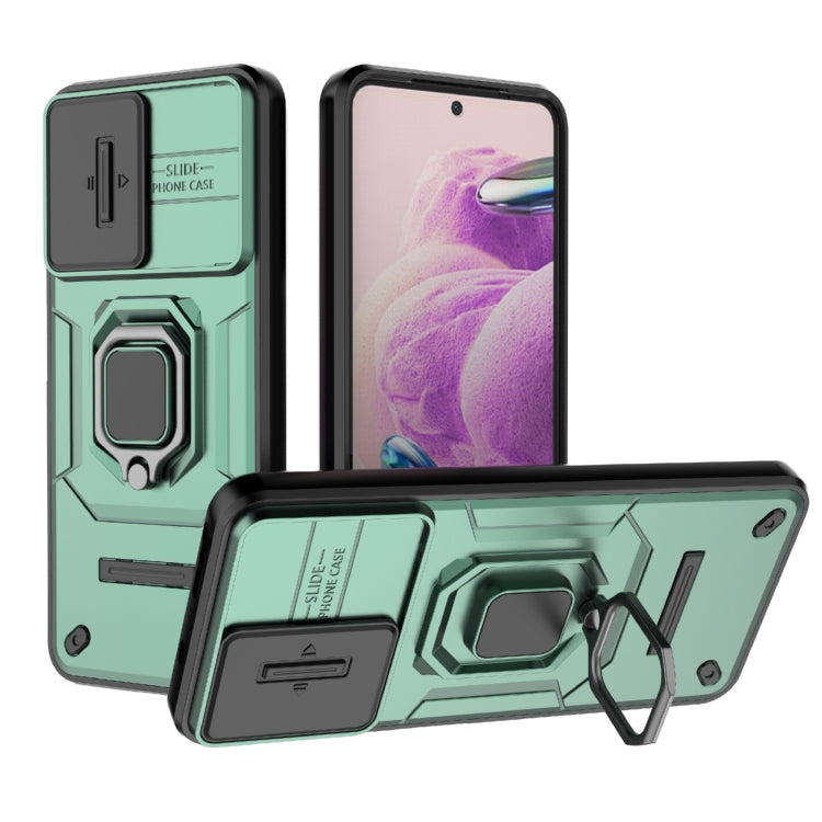 For Xiaomi Redmi Note 12S 4G Global Sliding Camshield TPU + PC Shockproof Phone Case with Holder(Green) - Xiaomi Cases by PMC Jewellery | Online Shopping South Africa | PMC Jewellery | Buy Now Pay Later Mobicred