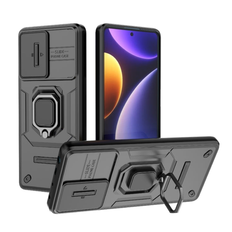 For Xiaomi Redmi Note 12 Turbo 5G Sliding Camshield TPU + PC Shockproof Phone Case with Holder(Black) - Xiaomi Cases by PMC TechLife | Online Shopping South Africa | PMC TechLife | Buy Now Pay Later Mobicred