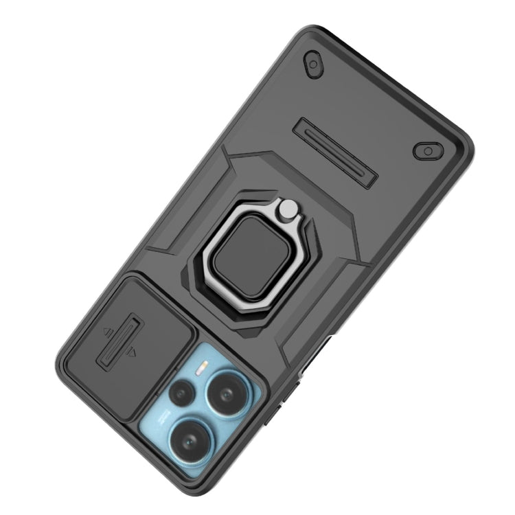 For Xiaomi Redmi Note 12 Turbo 5G Sliding Camshield TPU + PC Shockproof Phone Case with Holder(Black) - Xiaomi Cases by PMC TechLife | Online Shopping South Africa | PMC TechLife | Buy Now Pay Later Mobicred