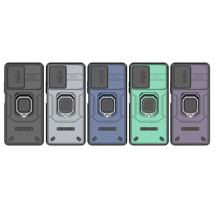 For Xiaomi Redmi Note 12 Turbo 5G Sliding Camshield TPU + PC Shockproof Phone Case with Holder(Black) - Xiaomi Cases by PMC TechLife | Online Shopping South Africa | PMC TechLife | Buy Now Pay Later Mobicred