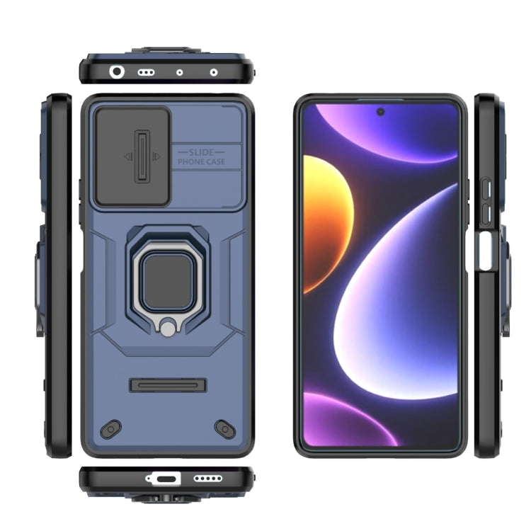For Xiaomi Redmi Note 12 Turbo 5G Sliding Camshield TPU + PC Shockproof Phone Case with Holder(Blue) - Xiaomi Cases by PMC TechLife | Online Shopping South Africa | PMC TechLife | Buy Now Pay Later Mobicred