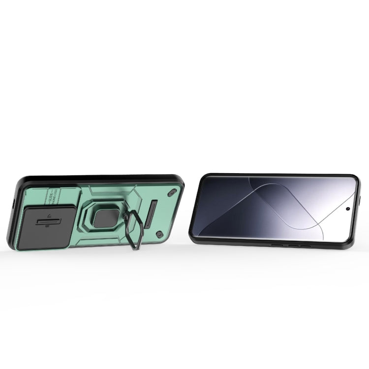 For Xiaomi 14 Pro 5G Sliding Camshield TPU + PC Shockproof Phone Case with Holder(Green) - 14 Pro Cases by PMC TechLife | Online Shopping South Africa | PMC TechLife | Buy Now Pay Later Mobicred