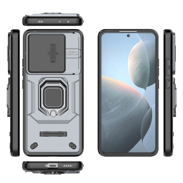 For Xiaomi Redmi K70E 5G Sliding Camshield TPU + PC Shockproof Phone Case with Holder(Grey) - K70E Cases by PMC Jewellery | Online Shopping South Africa | PMC Jewellery | Buy Now Pay Later Mobicred