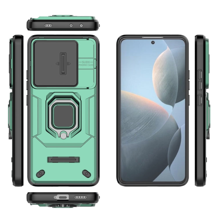 For Xiaomi Redmi K70E 5G Sliding Camshield TPU + PC Shockproof Phone Case with Holder(Green) - K70E Cases by PMC Jewellery | Online Shopping South Africa | PMC Jewellery | Buy Now Pay Later Mobicred