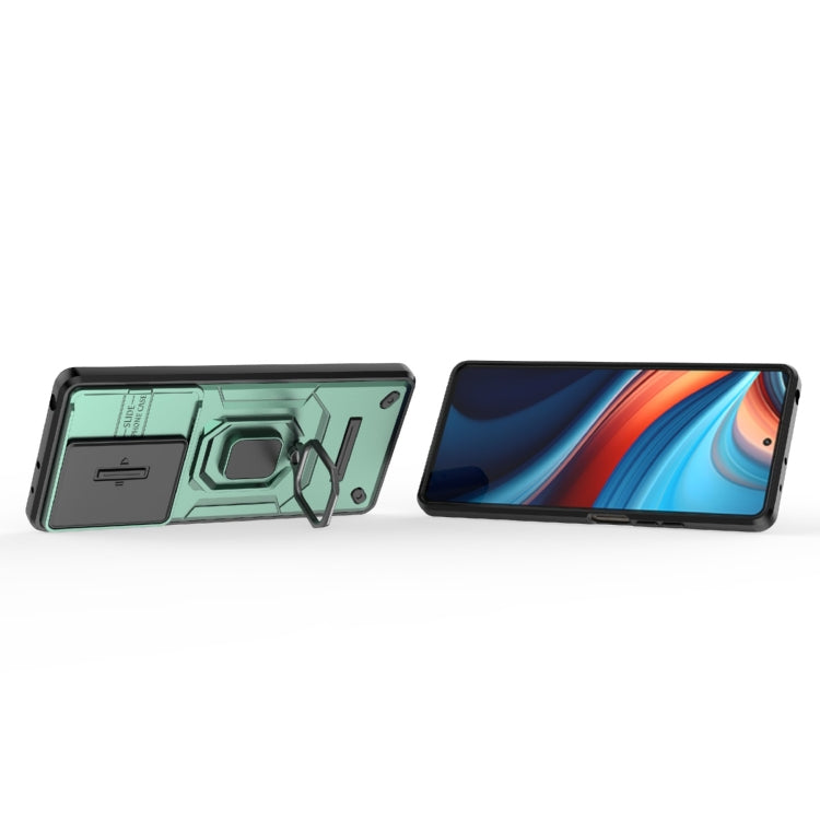 For Xiaomi Redmi Note 13R Pro 5G Sliding Camshield TPU + PC Shockproof Phone Case with Holder(Green) - Xiaomi Cases by PMC Jewellery | Online Shopping South Africa | PMC Jewellery | Buy Now Pay Later Mobicred