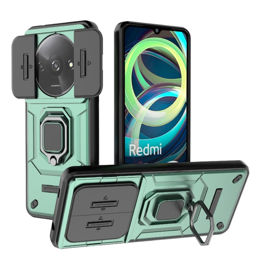 For Xiaomi Redmi A3 4G Global Sliding Camshield TPU + PC Shockproof Phone Case with Holder(Green) - Xiaomi Cases by PMC Jewellery | Online Shopping South Africa | PMC Jewellery | Buy Now Pay Later Mobicred