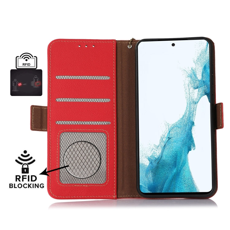 For Samsung Galaxy S24 Ultra Side-Magnetic TJ Genuine Leather RFID Phone Case(Red) - Galaxy Phone Cases by PMC Jewellery | Online Shopping South Africa | PMC Jewellery | Buy Now Pay Later Mobicred