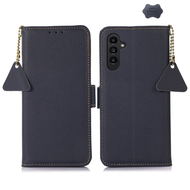 For Samsung Galaxy S24 Side-Magnetic TJ Genuine Leather RFID Phone Case(Blue) - Galaxy Phone Cases by PMC Jewellery | Online Shopping South Africa | PMC Jewellery | Buy Now Pay Later Mobicred