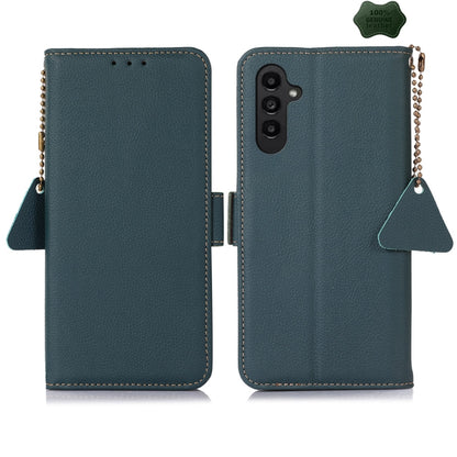 For Samsung Galaxy S24 Side-Magnetic TJ Genuine Leather RFID Phone Case(Green) - Galaxy Phone Cases by PMC Jewellery | Online Shopping South Africa | PMC Jewellery | Buy Now Pay Later Mobicred